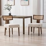 chairus Küchenstühle 2er Set Esszimmerstühle Holz Vintage Seitenstühle Polsterstuhl mit Rattan Rückenlehne für Wohnzimmer (Beige)