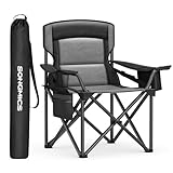 SONGMICS Campingstuhl, Klappstuhl mit Getränkehalter, Angelstuhl, Schaumstoffpolsterung, klappbar, bis 205 kg belastbar, Outdoor-Stuhl, hohe Rückenlehne, tintenschwarz GCB066B01