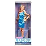 Barbie Looks Puppe, Sammelfigur Nr. 23 mit aschblonden Haaren und moderner Y2K-Mode, metallisch-blaues One-Shoulder-Kleid mit Riemchensandalen, HRM15