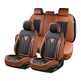 FLORICH Autositzbezüge Kunstleder, Vorder- und Rücksitzbezüge, 5 Stück, komplettes Set, universell passend für die meisten Autos, Limousinen, SUVs und LKWs, Braun
