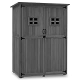M MCombo Gartenschrank Holz, Gartenhaus Klein Wetterfest, Outdoor Gerätehaus Geräteschuppen, für Außenbereich Balkon Terrasse, 127×59×168 cm, 0912 (Grau)