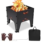 GFTIME Tragbarer Feuerschalen Feuerkörbe für Camping, Feuerstelle mit Passender Tragetasche und Handschuhe, 36.3 x 34.5 x 35cm, Perfekt Kohlenbecken für Outdoor-Wärme, Picknicks, Lagerfeuer, Terrasse