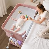 cozydwells 3 in 1 Beistellbett Baby, Tragbar reisebett Baby mit matratze Höhenverstellbar Bettchen Verstellbare Höhe & Neigung 6 abschließbare Räder Baby Co-Sleeper für Neugeborene Kleinkind Rosa