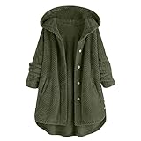 Fleecejacke Damen Lang Kapuzenjacke Sweatjacke Teddyjacke mit Kapuze Große Größen Kuscheljacke Outdoor Winterjacke Plüschjacke Teddy Sweatshirt Jacke Grün L