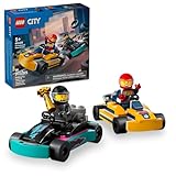 LEGO City Go-Karts und Rennfahrer Spielzeug Spielset, 2 Fahrer-Minifiguren, Rennfahrzeug Auto Spielzeug, lustiges Rennwagen-Spielzeuggeschenk für Kinder ab 5 Jahren, 60400