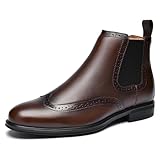 ArcBrothers Chelsea-Stiefel für Herren, elegante Stiefel für Herren, zum Hineinschlüpfen, formell, lässig, Stiefeletten, klassischer Brogue-Stil, Braun, 43 EU