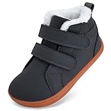 Kinder Winter Barfußschuhe Junge Mädchen Wanderschuhe Breite Barfuß Hausschuhe Barefoot Shoes Gefüttert Winterstiefel Hight Top(Dunkelgrau, 25EU)