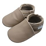 Basrakids Krabbelschuhe Baby Lauflernschuhe Hausschuhe Jungen Mädchen -Weiche Leder Babyhausschuhe rutschfeste Wildledersohlen Lederschuhe Kleinkind Hellbraun-A1(12-18 Monate)