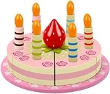 Kinder Küche Dessert Holz Küche Spielzeug Zubehör mit Kuchen Stand Kinder Tee Party Rollenspiel gefälschte Schneiden Holz Lebensmittel Spielzeug (Desserts) (Geburtstagskuchen)