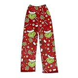 HGWOPGASD Grinch Schlafanzug Damen Kuschel Hose Sexy Winter Anime Kawaii Pyjama Weihnachten Kostüm