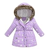 XINYUNZU Mädchen Wintermantel Verdickte Daunenmantel Puffer Mantel mit Knöpfe & Reißverschluss Warme Tunika-Mäntel Baumwolle Kinder Winterjacke Lang Kuschel Kindermantel Warehouse Deal Lila 14 Jahre