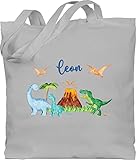 Baumwolltasche - Geschenk Dinosaurier personalisiert mit Name I Dino I Dinos - Unisize - Hellgrau - personalisierter stoffbeutel kinder kindergarten beutel tier trex jutebeutel dinosaur bag