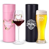 FHzytg Vatertagsgeschenke Muttertagsgeschenke, Rotweingläser und Bierglas Set für Mama und Papa, Weinglas Geschenk für Eltern, Bester Geschenk zum Geburtstag, Geschenk für Papa Mama