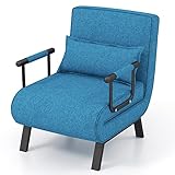 RELAX4LIFE Schlafsessel 4 in 1, Schlafsofa mit Bettfunktion, Klappsessel mit 6-stufig Verstellbarer Rückenlehne&Abnehmbarem Kissen&Armlehnen, bis 150kg belastbar, Gästebett für Wohnzimmer (Blau)