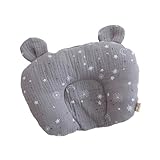 Babykissen Plagiozephalie Cotton,Baby-Kissen für den Kopf,Atmungsaktives,hilft EIN Plattkopfsyndrom vorzubeugen und zu behandeln,Nackenstütze für Kinderwagen oder Bett (Grey, 20x25cm)