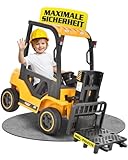 HECHT Kinder Elektro Gabelstapler 12 V – 2 × 40 W Motoren - Mit Fernbedienung - Ferngesteuertes Elektroauto ab 3 Jahre - Bis 6 km/h - Inkl. Palette - 35 kg Traglast (Gelb)