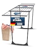 STAHLMANN ® Wäscheständer ausziehbar [20M Trockenfläche ] Made IN EU - Wäscheständer XXL - Wäscheständer schwarz mit Klemmen für kleine Wäschestücke - Wäscheständer platzsparend