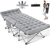 Newfulam Feldbett Klappbar XL 362KG Belastbar Campingbett Faltbar Gästebett mit Matratze, Tragetaschen, Tragbares Klappbett für Camping, Indoor, Outdoo, Home Nap (1, Grau)