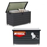 PROREGAL Gartenbox wasserdicht EDEN XXL mit Rollen Outdoor 350L aus Metall Auflagenbox wetterfest & abschließbar mit Gasdruckfeder Anthrazit Aufbewahrungsbox 120cm für Garten Balkon Keller