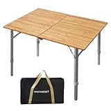 WKFAMOUT Klapptisch Campingtisch Bambus Klappbar Höhenverstellbar 80x60 cm Outdoor Gartentisch Faltbar Aluminium Beine für Camping Picknick Kochen Wandern Reisen