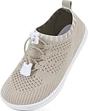 IceUnicorn Barfußschuhe Kinder Breite Zehenbox Knit Jungen Mädchen Hausschuhe Minimal Kleinkind Walking Schuhe Minimalistische Atmungsaktiv(Beige, 27EU Weit)