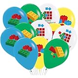 Ovanda 16 Stück Baustein Geburtstag Ballon, 12 Zoll Heliumballons, Bausteine Thema Party Deko Set, Baustein Partyzubehör, Farbe Latex Ballon, für Mädchen Jungen Geburtstag Party Dekoration Supplies