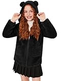 Arshiner Mädchen Fleecepullover mit Kapuze Reißverschluss Kinder Fleecejacke Herbst Winter kindermäntel Warm Outdoor Jacke Schwarz 150/11-12 Jahre