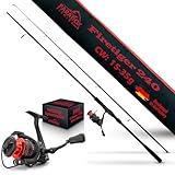 Paradox Fishing Firetiger Spinnrute mit Rolle I 2,4m 15-35g mit 3000 Rolle I Spinnruten perfekt für Zander Rute – Zanderrute