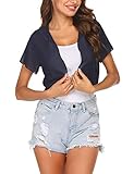 Zeagoo Chiffon Cardigan Damen Kurzarm Front öffnen Bolero Einfarbig Dünne Sommerjacke Casual Tops Navy XXL