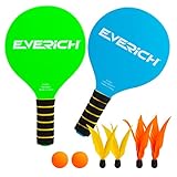 INPODAK Beach Ball Spiel Set,Strandball Schlägerset für Kinder,2 Schläger, 4 Federbälle, 2 Bälle,Paddleball Spielset,Sommer Strand Pool Garten Spiel für Familie und Party