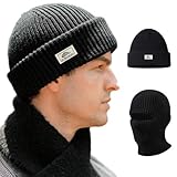 FonVan Mützen für Herren Winter, Warmes Strick Skimützen, Strickmützen, Winter Knit Hut für Männer, Balaclava, Thermische Sturmhaube Gesichtshaube 2 in 1 Mützen, geeignet zum Skifahren, Laufen