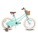 JOYSTAR 18 Zoll Kinderfahrrad für Kleinkinder 6-9 Jahre Mädchen, Mädchenfahrrad mit Stützrädern & Korb, Kinderfahrrad Grün…