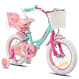 JOYSTAR Einhorn 12 Zoll Kinderfahrrad für 3 4 5 Jahre Mädchen, Kinderfahrrad mit Puppenfahrradsitz & Stützrädern, Grün