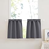 PONY DANCE Scheibengardinen Küche Gardinen Kurz Verdunklungsvorhänge Grau Bistrogardine 2er Set B 60 x H 60 cm Fenster Küchenvorhänge mit Stangedurchzug
