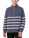 SEAUR Jungen Gestrickt Pullover mit Reißverschluss Kinder Strickpullover Herbst Winter Warm Langarm Jumper Gestreift Sweater 10-11 Jahre