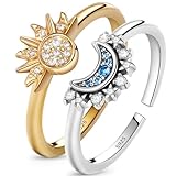 Ahokei Sonne Mond Ring Verstellbar,Ringe Frauen Gold,Ring Set Gold Damen Ringe Silber 925,Matching Rings Freundschaftsringe Sonne und Mond Ring,Sun and Moon Ringe für Paare Geschenk für Frauen