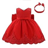 Lito Angels Blumenmädchen Elegantes Ballkleid Hochzeit Kleid Spitzenkleid mit Stirnband für Baby Mädchen Größe 6-12 Monate 80 Rot 426