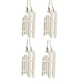 4 x Dekoschlitten aus Holz - L 9 cm - Holzschlitten klein zur Deko - Baumschmuck - Baumhänger Weihnachten - Deko Schlitten aus Holz Farbe Weiß