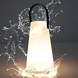 LED Outdoor Tisch-Lampe kabellos mit 1200 mAh Akku Leuchte USB aufladbar; wasserdichte Außen-Tischleuchte mit Aufhängung (LED-Lampe mit Aufhängung)