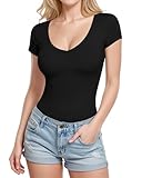 ALGALAROUND Damen T-Shirt Kurzarm mit V-Ausschnitt Basic Sexy Y2K Oberteile Top Short Sleeve Shirts for Ladies 2025 Sommer Outfit