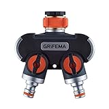 GRIFEMA 2-Wege-Verteiler, 3/4 Zoll und 1/2 Zoll Wasseranschluss Verteiler, 2 Geräte Können Gleichzeitig Verbunden Werden, Einstellbarer Wasserdurchfluss, Orange / Schwarz