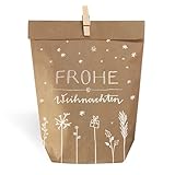 Eine der Guten Weihnachtstüten, Geschenktüten Set - Frohe Weihnachten, mit 24 gestempelten Kraftpapiertüten & Mini-Holzklämmerchen, Geschenkverpackung für Plätzchen & Weihnachtsgeschenke, 14 x 22 cm