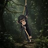 ABC Home | Gartenfigur AFFE am Seil – Realistischer Schimpanse 70 cm H – Wetterfeste Deko aus Polyresin – Hängende Affenfigur für Baum & Garten