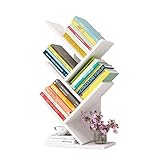 Kreatives einfaches hölzernes Baum-Bücherregal, hölzernes Desktop-Organizer-Regal Multifunktions-Präsentationsregal für Bücher Zeitschriften CD 5-stufige bodenstehende Bücherregale (weiß)