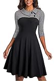 HOMEYEE Damen Vintage Revers Colorblock Houndstooth Patchwork Swing Business Kleid A121 (EU 42 = Size XL, Grau Stoff B)