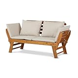 KHG Gartenbank Akazie geölt, Daybed, Sonnenliege, Lounge-Set Gestell Braun klappbar, abnehmbare Auflagen aus Polyester Hellgrau, wetterfest, 260 kg belastbar
