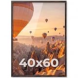 PHOTOLINI Bilderrahmen 40x60 Eiche dunkle Holz MDF, Bilderrahmen 60x40 Eiche dunkel, picture frame 40x60 mit bruchsicherem Acrylglas zum Aufhängen, Rahmen 60x40 mit extra Zubehör - für Fotos & Poster
