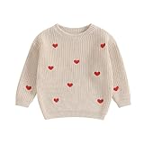 Fabumily Neugeborenes Kleinkind Baby Mädchen Strickpullover Langarm Blumenstickerei Pullover Sweatshirt Warm Herbst Winter Kleidung (Love-Khaki, 3-6 Months)