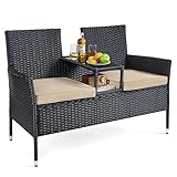 SONGMICS Gartenmöbel, Balkonmöbel aus PE-Polyrattan, Gartenbank, mit Tisch, Sofa, Terrassenmöbel, Outdoor, mit Kissen, für Terrasse, Garten, Balkon, schwarz-Taupe GGF022B02