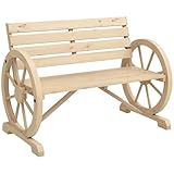 Outsunny 2-Sitzer Gartenbank, wetterfest Sitzbank, Gartenmöbel mit Rücken, Armlehnen im Rädernform Parkbank 240kg belastbar, Balkonbank, Holzbank für Balkon, Garten, 105,5 x 56 x 79 cm, Naturholz